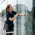 Une professionnelle du lavage de vitre