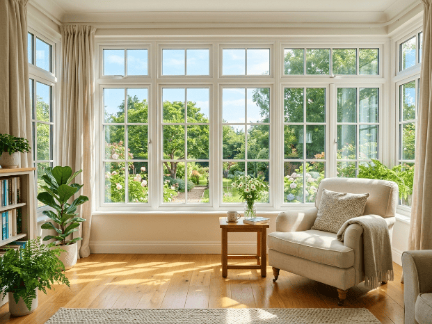 un salon avec des vitres parfaitement néttoyées