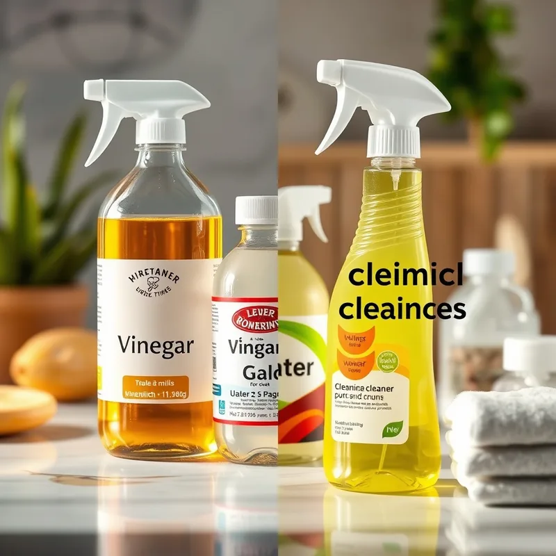 Produits naturels et chimiques pour le nettoyage, illustrant le temps de pose.