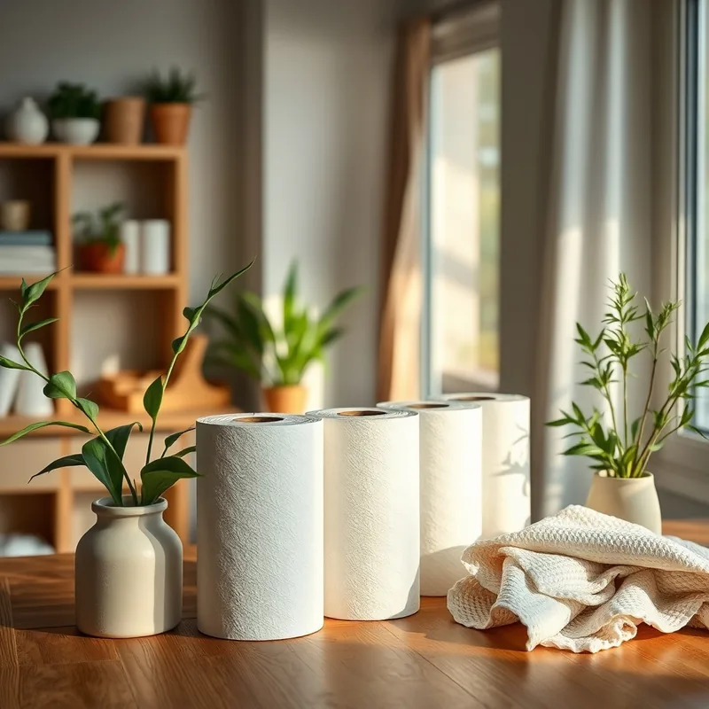 Intérieur élégant avec des essuie-tout en bambou et des chiffons en coton bio.