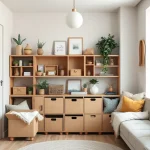 Intérieur moderne avec du rangement en carton et une décoration écologique